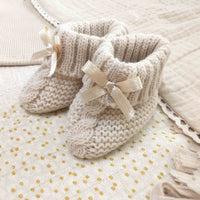 Baby Knit Booties Taupe With Bow 0-6 Months Booties.