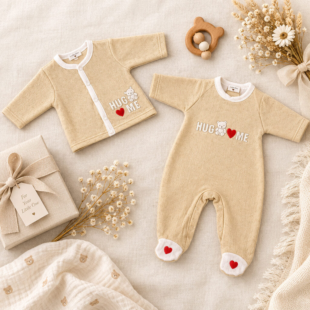Taupe Hug Me baby boys two piece outfit set