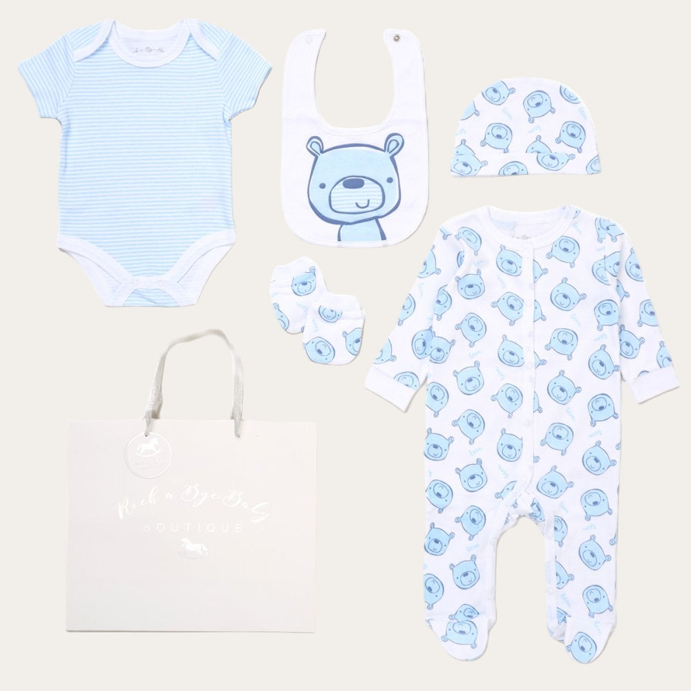 Teddy Themed Baby Boy Outfit in Blue – Clothing Gift Set