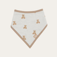 Bandana teddy bear print baby bib. Traditional style in cream and beige for dribbles and baby feeding. 