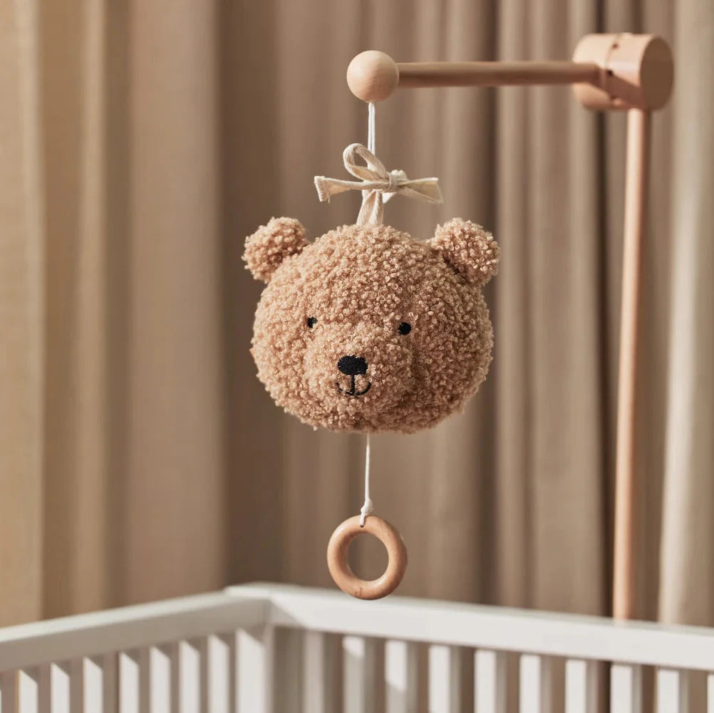 Biscuit teddy bear musical hanger in beige and brown, 20 cm