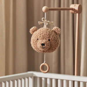Biscuit teddy bear musical hanger in beige and brown, 20 cm