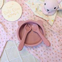 Pink Silicone Bowl with Suction Base and Spoon