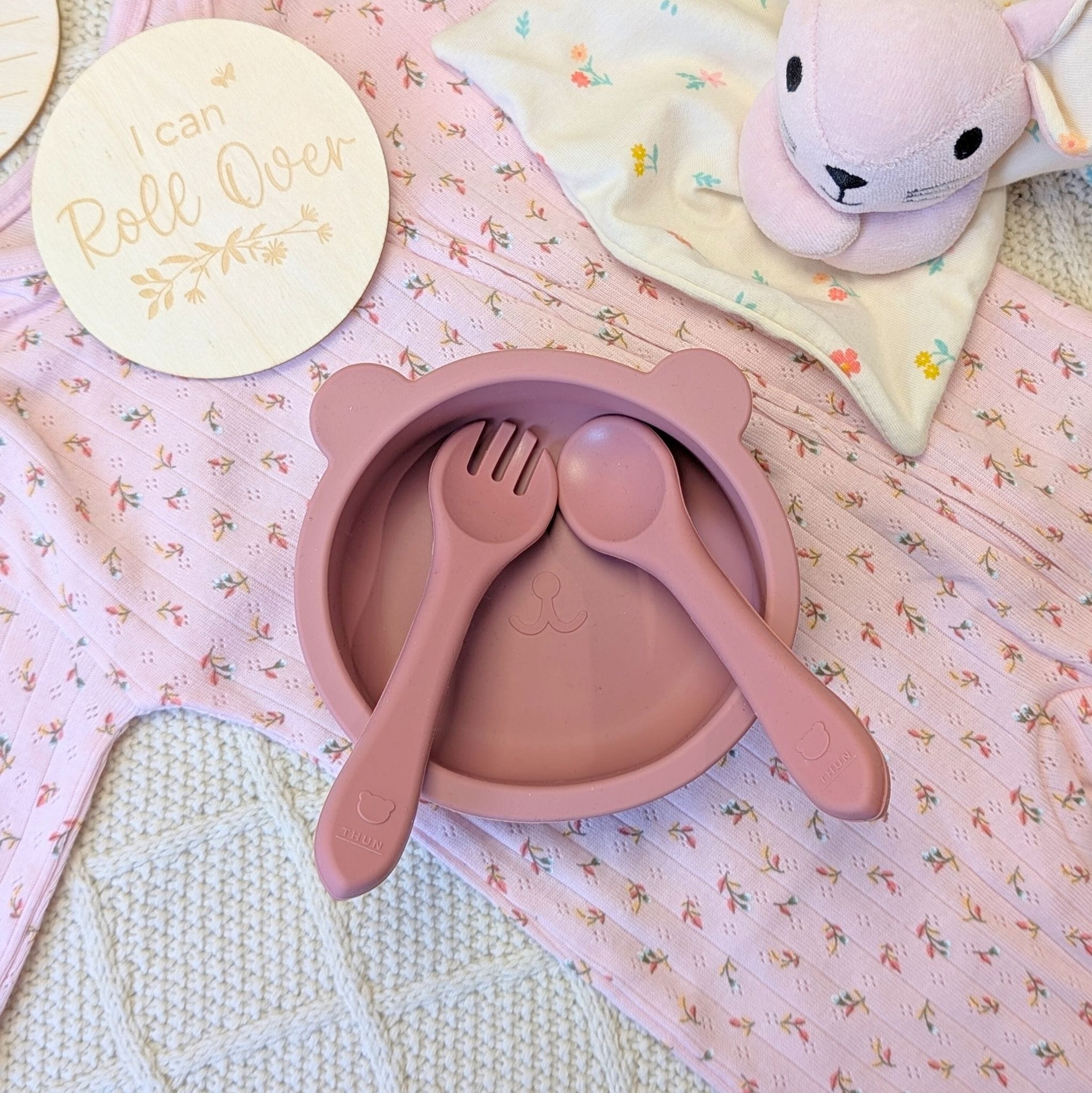 Pink Silicone Bowl with Suction Base and Spoon