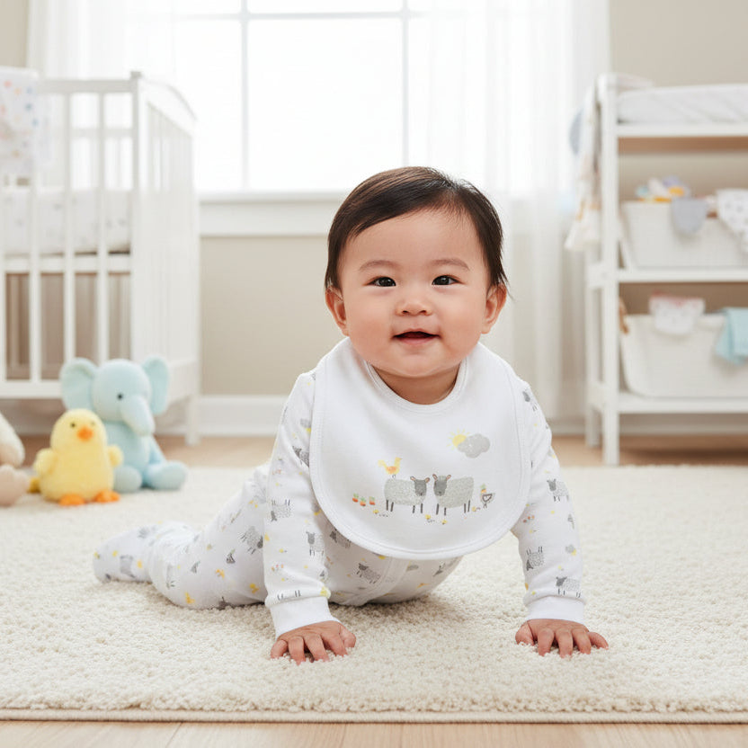 Baby Sheep & Bird Print Unisex 3PC Layette Set - NB-6M Unisex Baby Clothes.