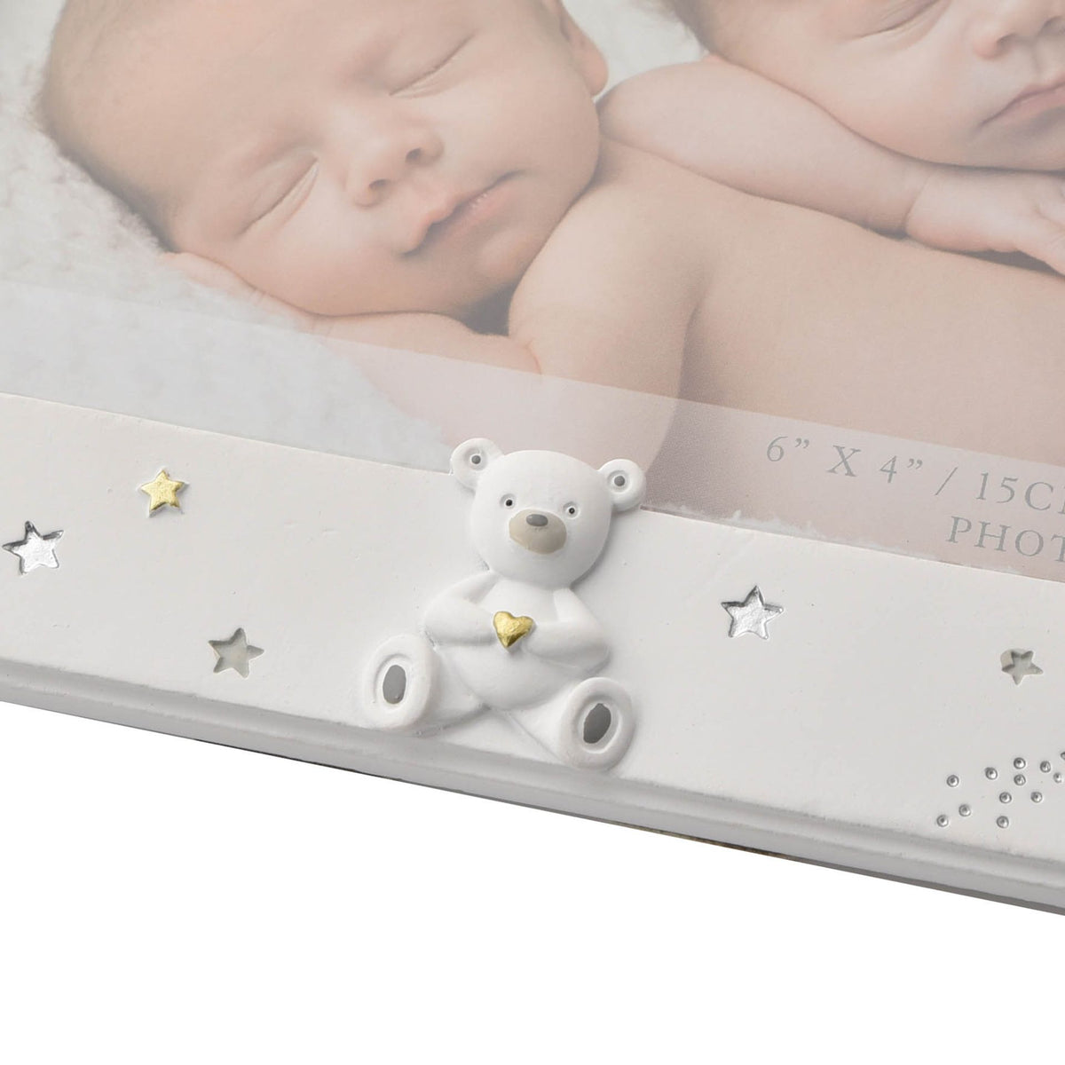 Freestanding twins baby keepsake photo frame in white