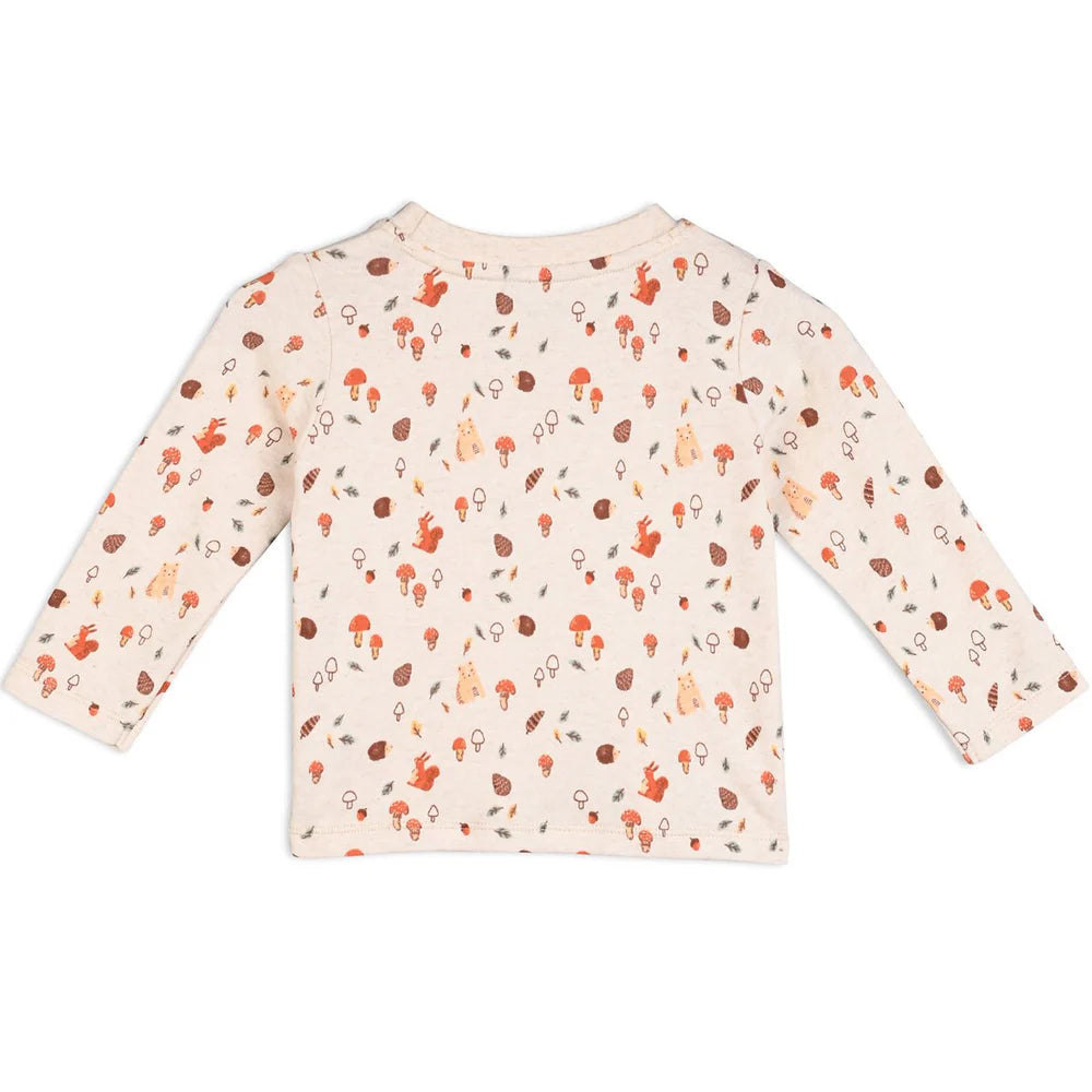 Grey baby long sleeve T-shirt with autumn forage print