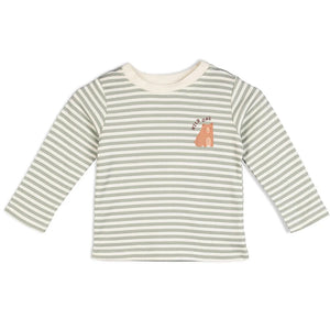 Green striped baby long sleeve T-shirt with bear chest print