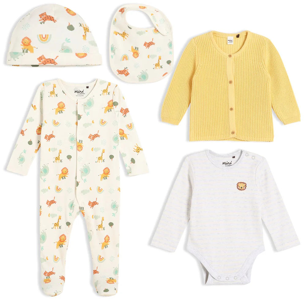 Unisex Baby Clothing Set with Yellow Cardigan and Jungle Print