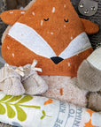unisex baby basket with monkey and fox theme