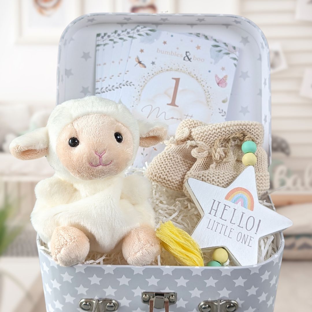 Lamb themed baby keepsake trunk