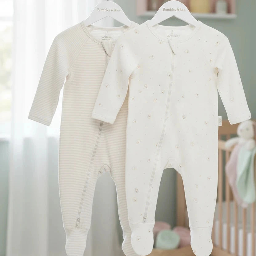 Two Vanilla Bear baby zip growsuits