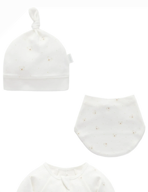 Vanilla bear organic cotton zip growsuit designed for newborn comfort and easy changing