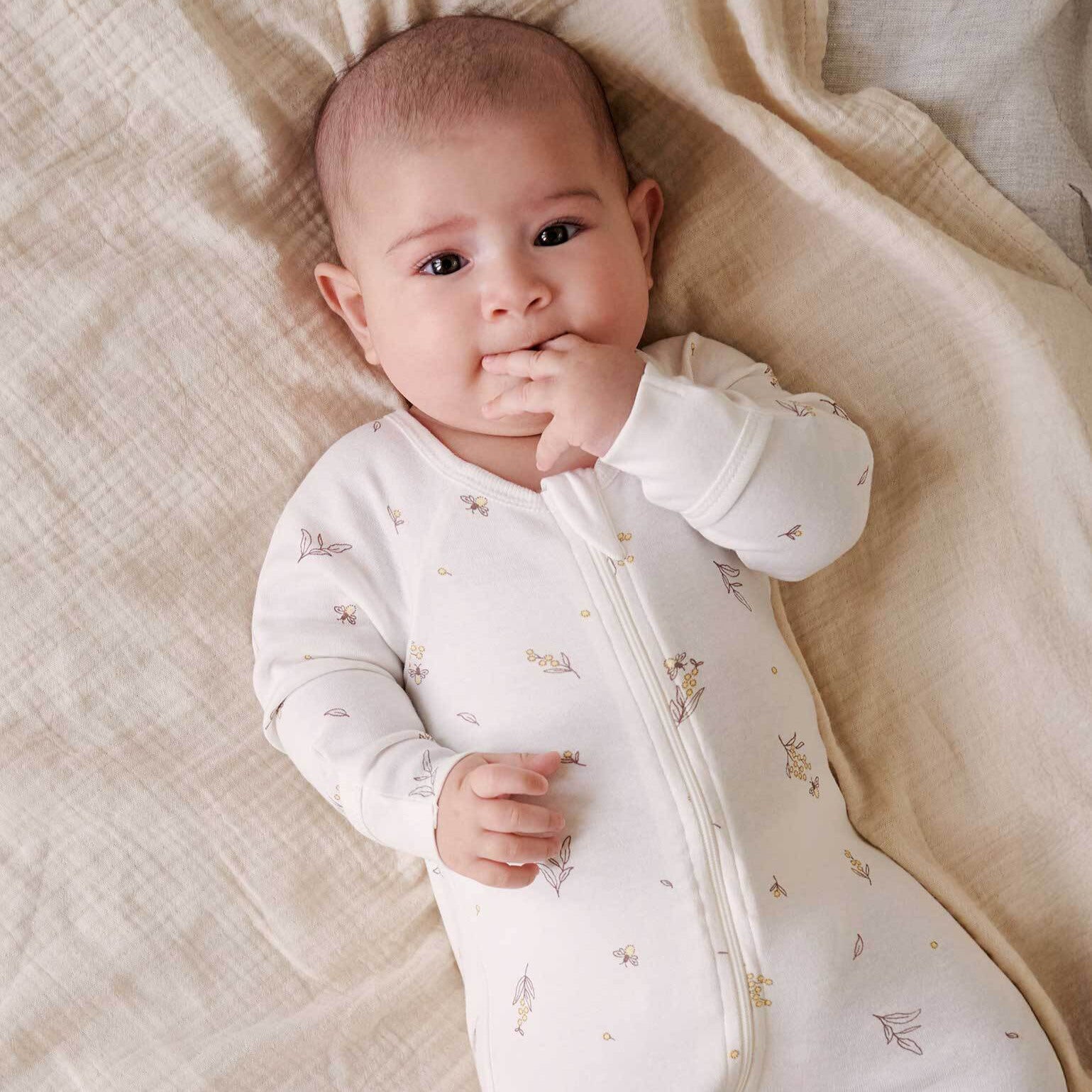 Vanilla Wattle Bee Zip Growsuits – 2 Pack Flatlay