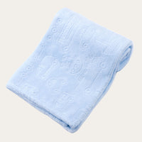 Soft blue baby wrap blanket with vehicle and boat embossed print