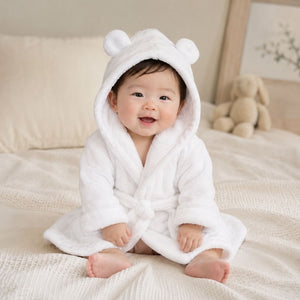 White baby dressing gown with cute ears