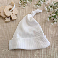 White Knot Cotton Baby Hat - Eco-Friendly 0-6 Months Baby Hat.
