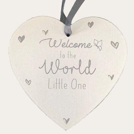 White Baby Heart Plaque - Welcome To The World keepsake