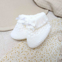 Little Knit Baby Booties White 0-6 Months Booties.