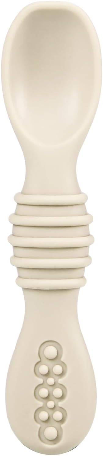 White baby spoon with textured handle