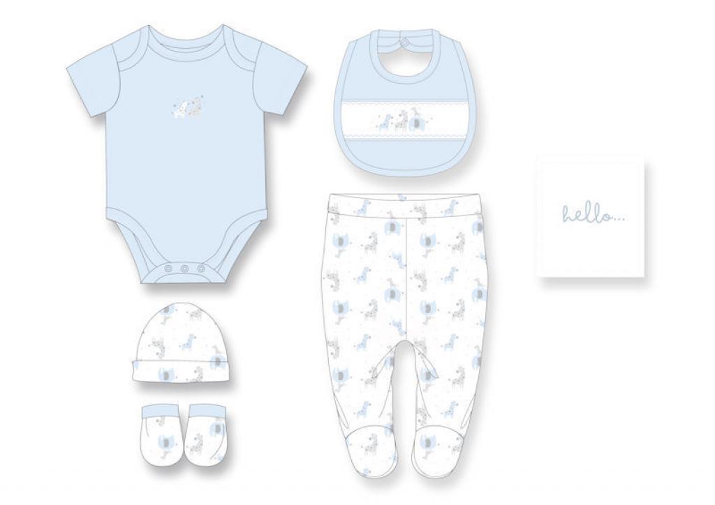 Animals 6 Piece Baby Clothing Gift Set – White & Bl