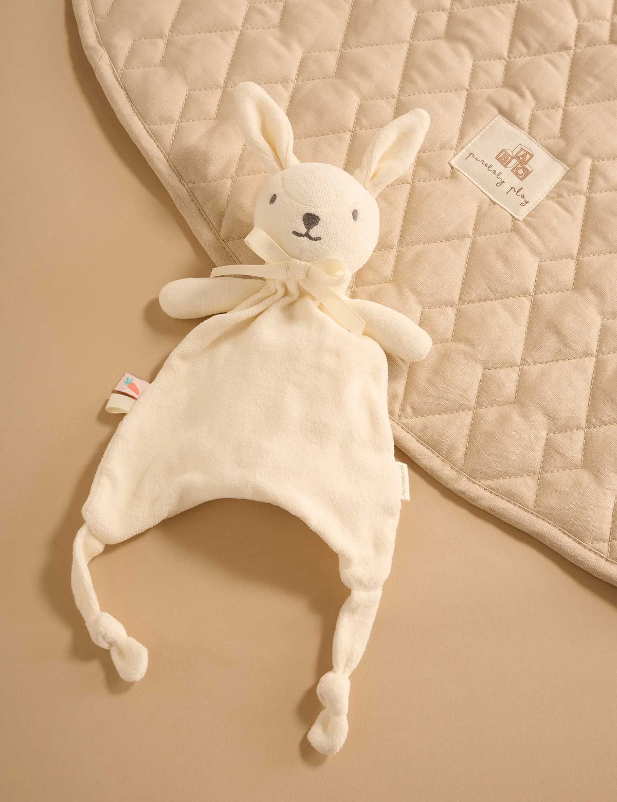 White bunny baby comforter with organic cotton velour outer