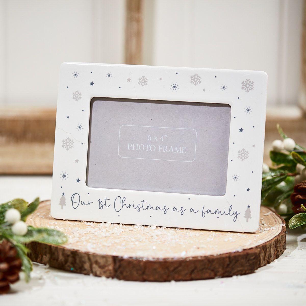 White Ceramic First Christmas Family Photo Frame