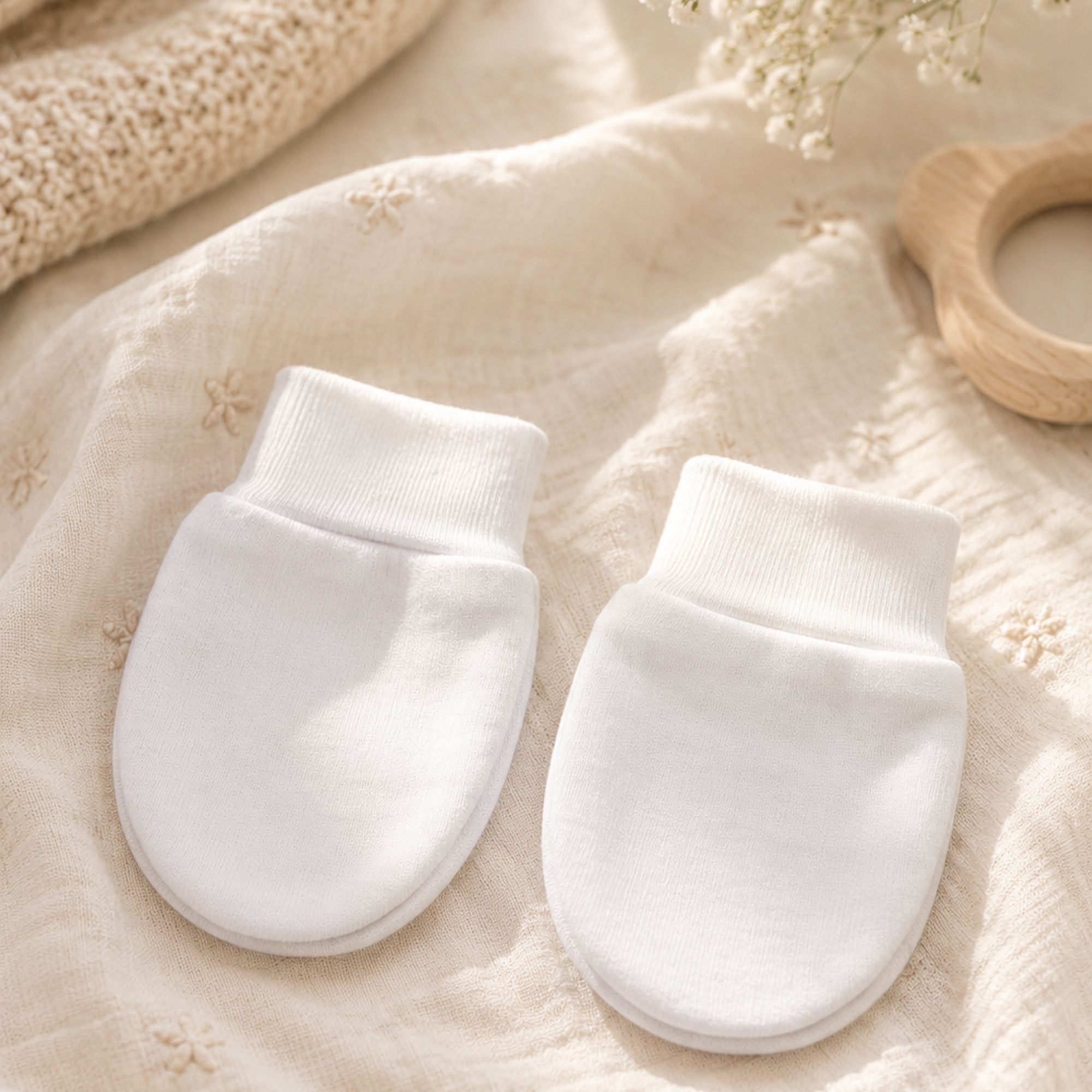 White Anti Scratch Baby Mittens 0-6 Months Mittens.