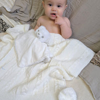 Recycled Cable Knit Baby Blanket - White.