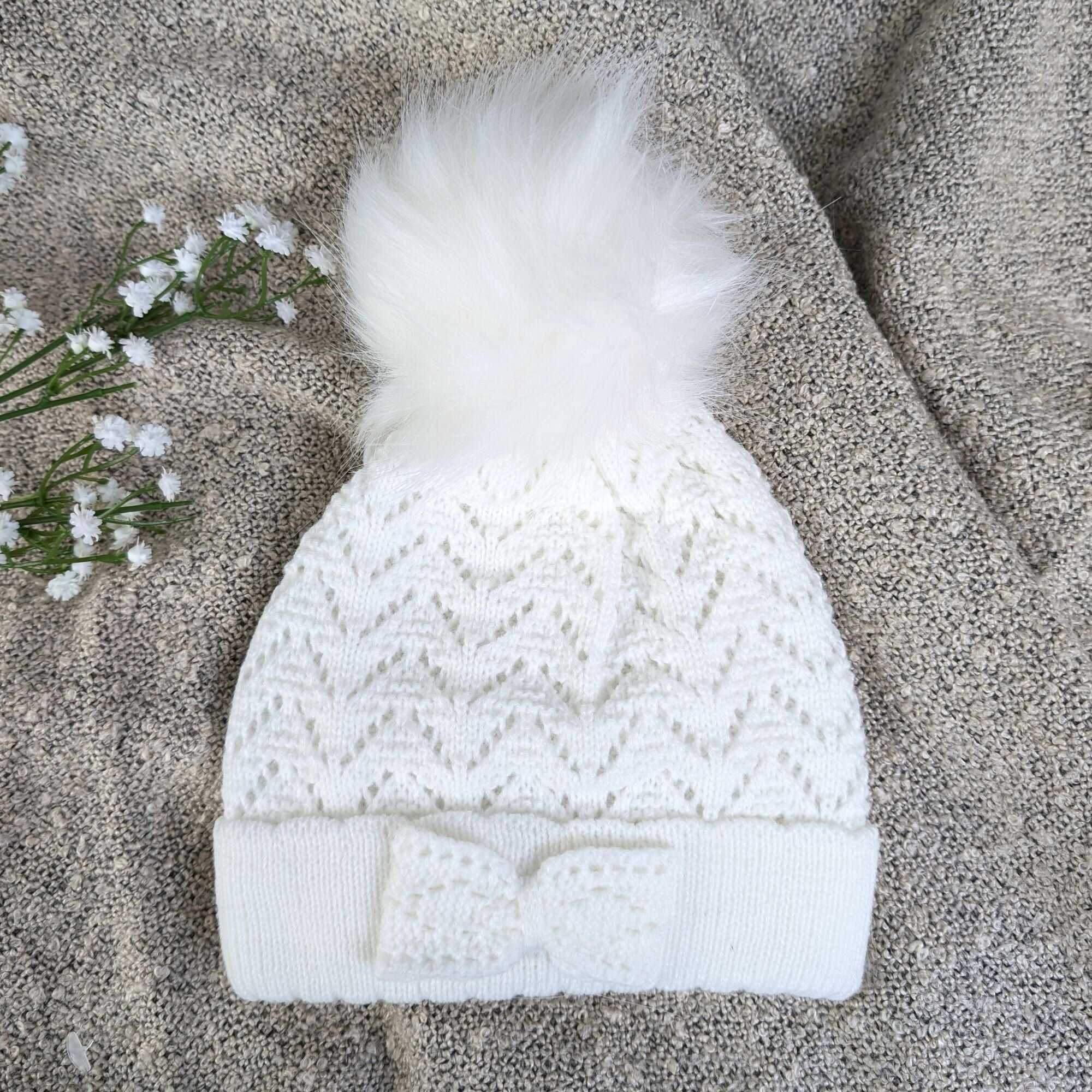 Baby Knitted Pom-Pom Hat White - Main Image