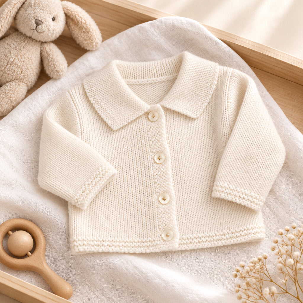 White knitted baby cardigan available in Newborn to 6-9 months
