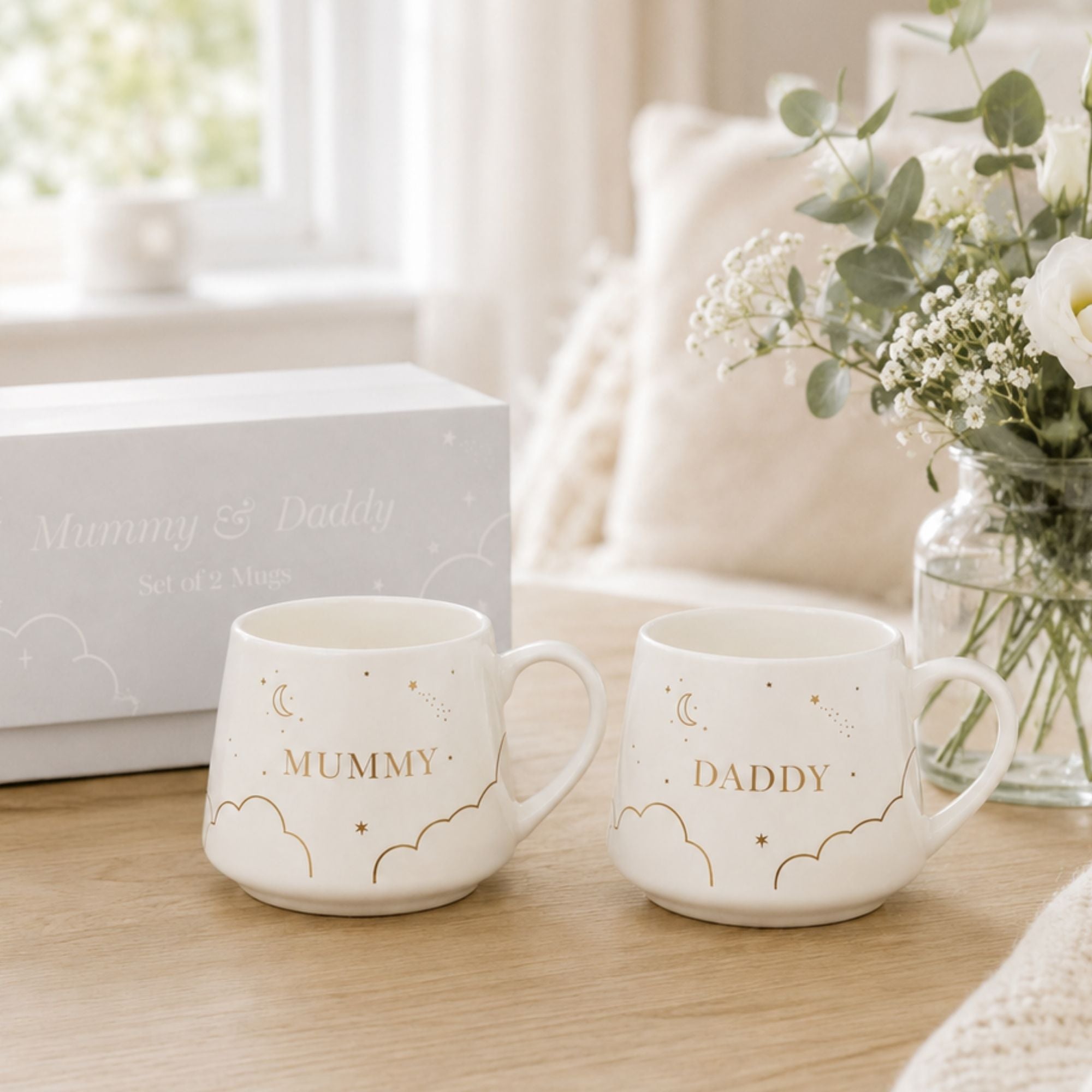 Mummy and Daddy mug set as a gift in a box