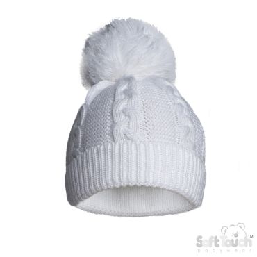 Recycled Cable Knit Hat NB-12m - White Baby Clothing