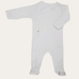 White Ribbed Baby Sleepsuit  100% Cotton | 0-3 Months Unisex Baby Clothes.