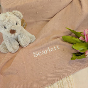 Beautiful Cosy Baby Knit Blanket - Wild Rose Pink Baby Blanket with personalisation.