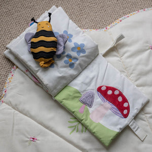 Wildflower Garden soft baby book with sensory garden details