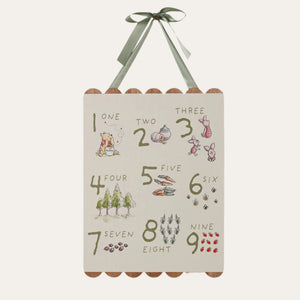 Wooden nursery Wall Plaque with Numbers and Pooh Bear for counting.