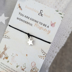 Mum to be wish string bracelet 'you are going to be a wonderful mummy'.