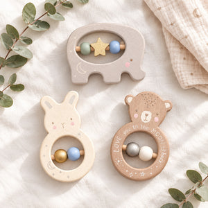 Wooden animal baby rattles