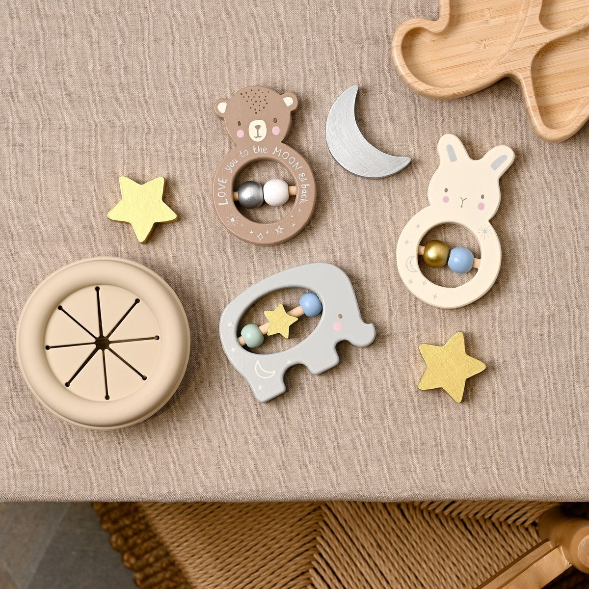Wooden animal baby rattles
