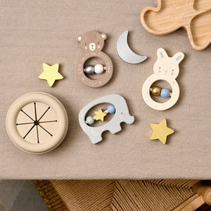 Wooden animal baby rattles