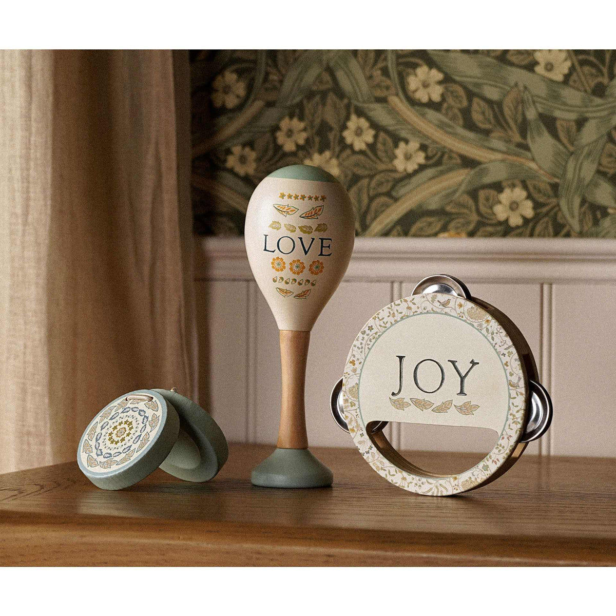 Wooden baby musical toys with floral-inspired pattern