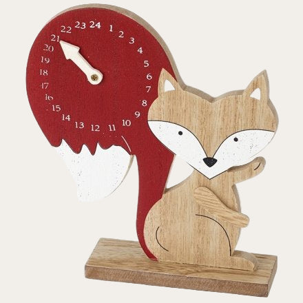 Wooden Fox Christmas Countdown Calendar with Arrow