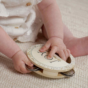 Wooden baby music set with tambourine, maraca and clacker