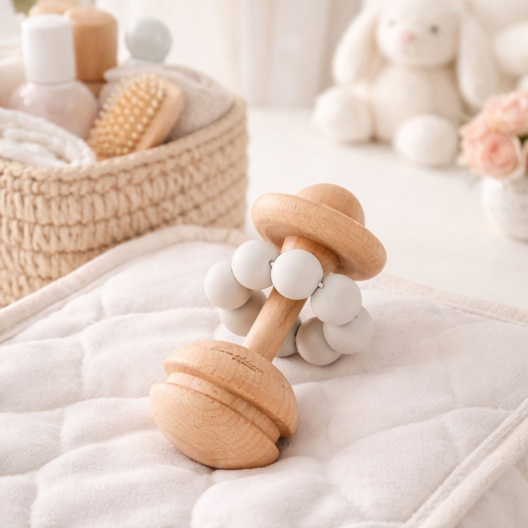 Wooden and silicone baby teething rings suitable from birth
