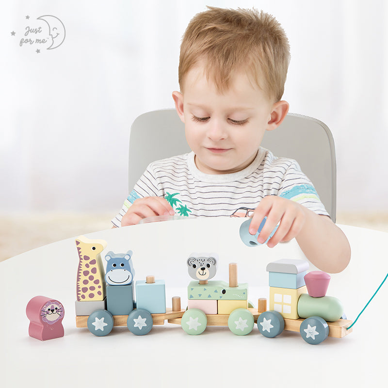Stack In Train Animal Stacking Train (19 pcs) - Educational Wooden Toys – Bumbles & Boo