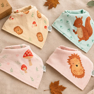 Woodland baby bandana bibs set of four with mixed woodland designs