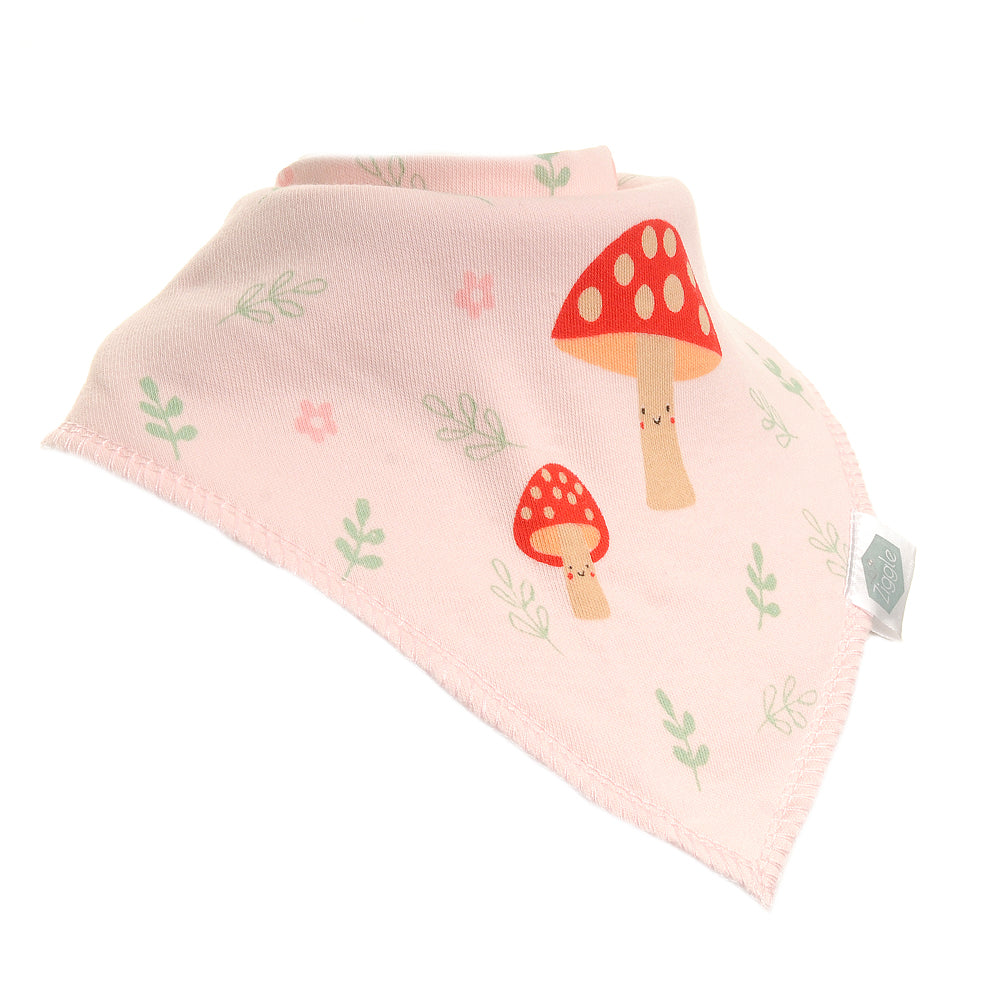 Woodland bandana bib with toadstool design