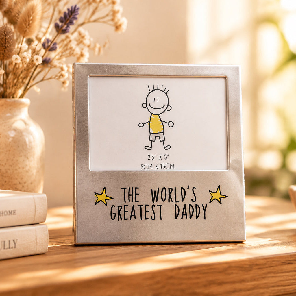 World's Greatest Daddy aluminium photo frame for a 3.5 x 5 inch photograph