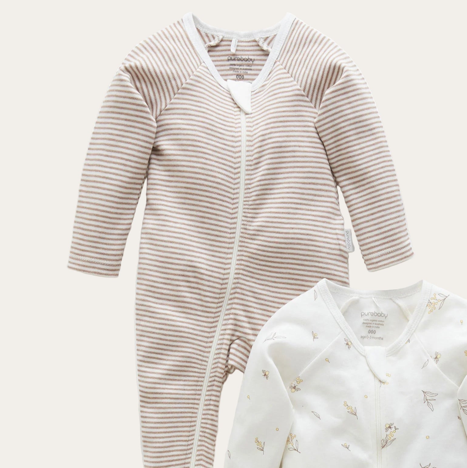 Soft organic cotton zipped baby growsuit